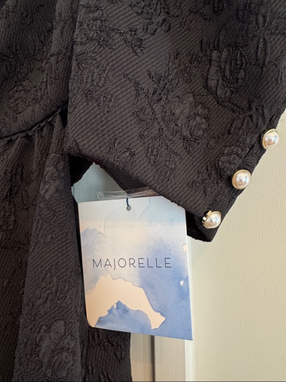 MAJORELLE Black Jacquard Puff Sleeve Dress NWT Small - Picture 4 of 5